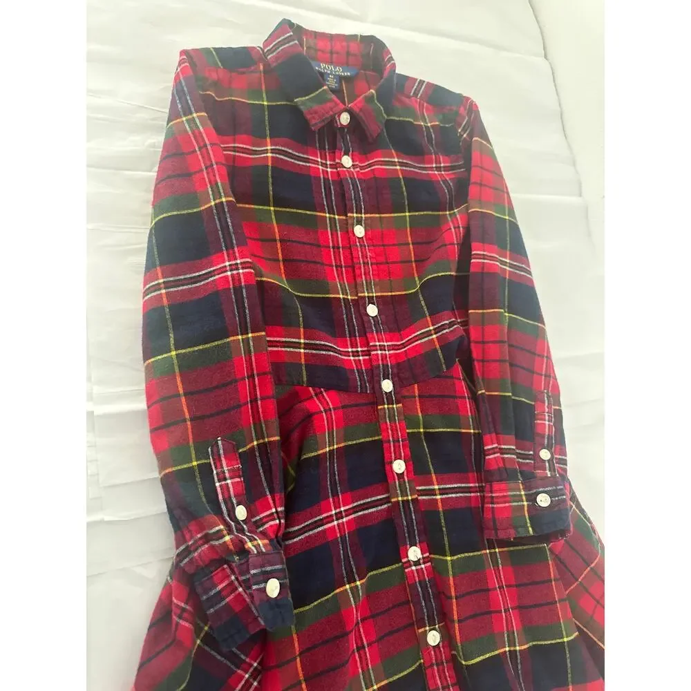 POLO RALPH LAUREN Flannel Cotton christmas Shirtdress, 
Sz6X (* belt is missing) - Picture 4 of 7